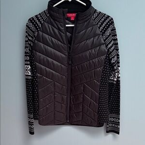 Krimson Klover Black Quilted Puffer with Patterned Knit Sleeves